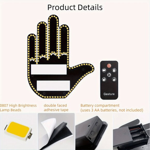 Car Truck 4 Hand & Finger Gestures Light Up Remote Control Windows NEW IN BOX - Picture 6 of 10